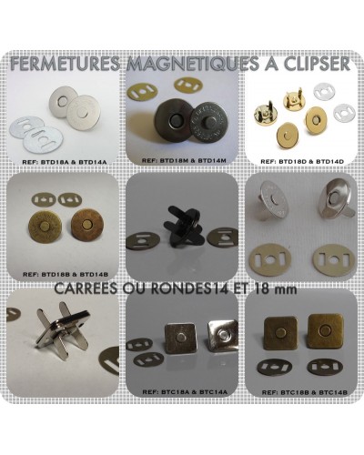 5 Boutons magnétiques carrés à clipser 18mm